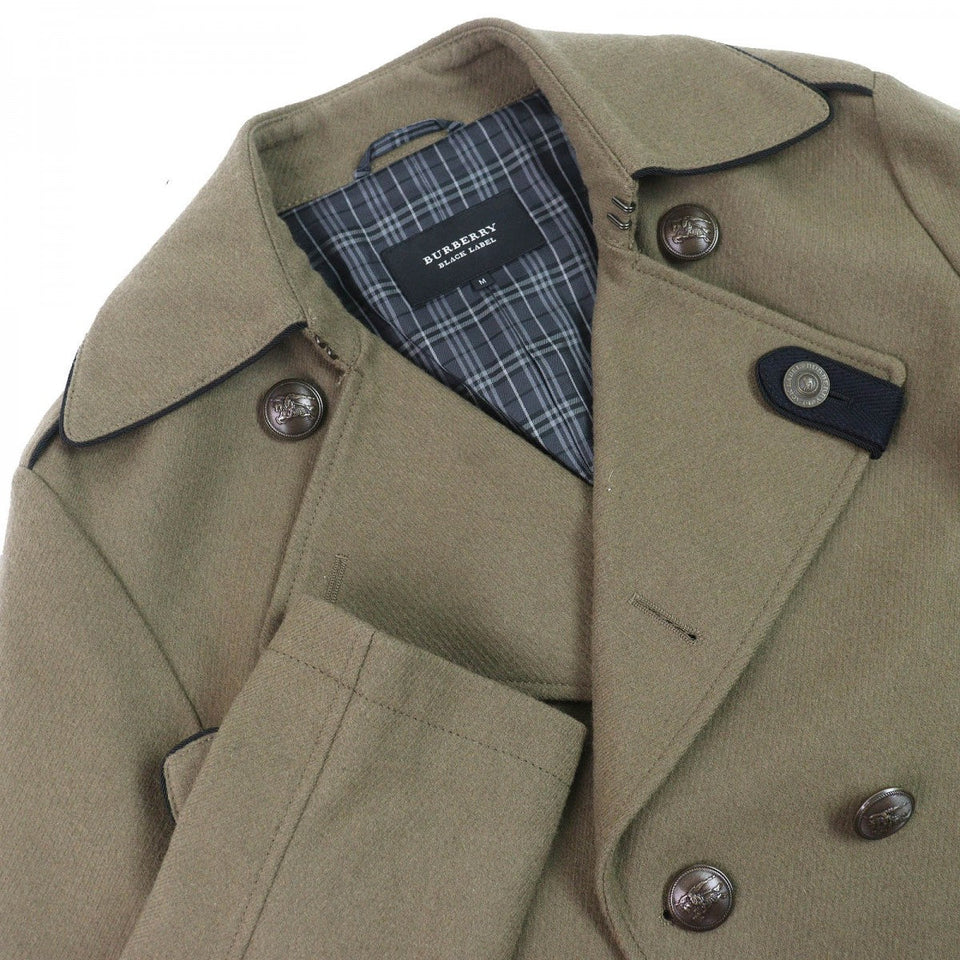 Burberry BLACK LABEL Double breasted jacket Outer: 90% wool, Outer: 10% nylon, Part: 100% acrylic, Lining: cupra, Lining: polyester Khaki type mens M