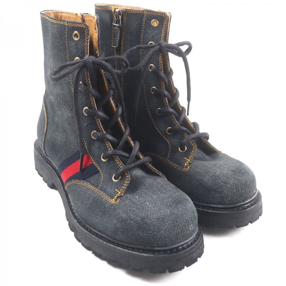 Gucci boots 761989 denim Indigo Shelly Line Web Line 6 1/2