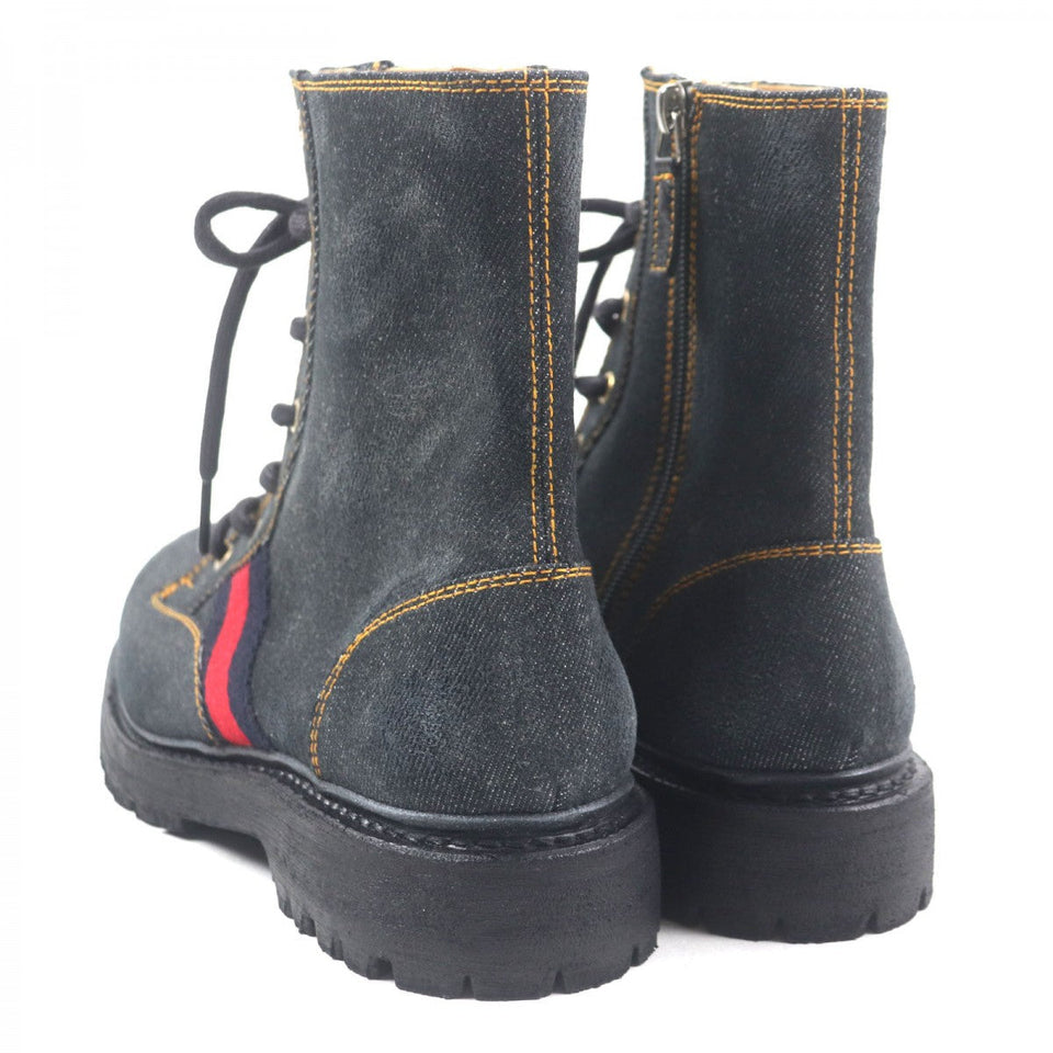 Gucci boots 761989 denim Indigo Shelly Line Web Line 6 1/2