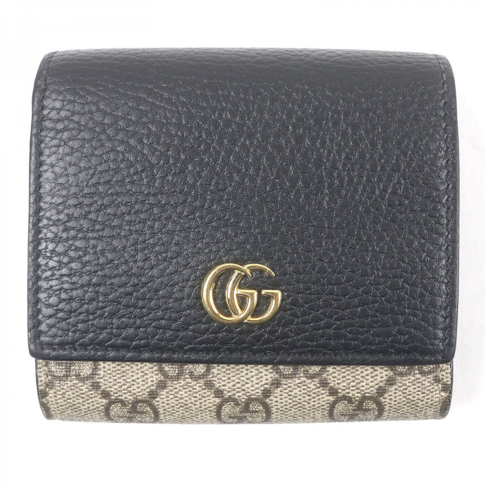 Gucci Tri-fold wallet 598587 Main: GG Supreme canvas, Main: Leather Black beige Double G Bicolor Medium Wallet mens