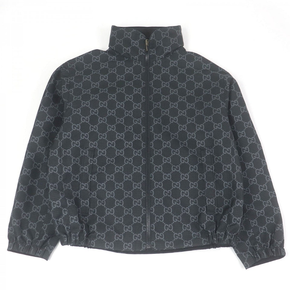 Gucci Blouson 770276 Main: 100% polyester, Main: 100% cotton, Main: 73% cotton, Main: 27% polyamide (nylon), Part: cowhide black GG Ripstop Nylon Reversible mens 50
