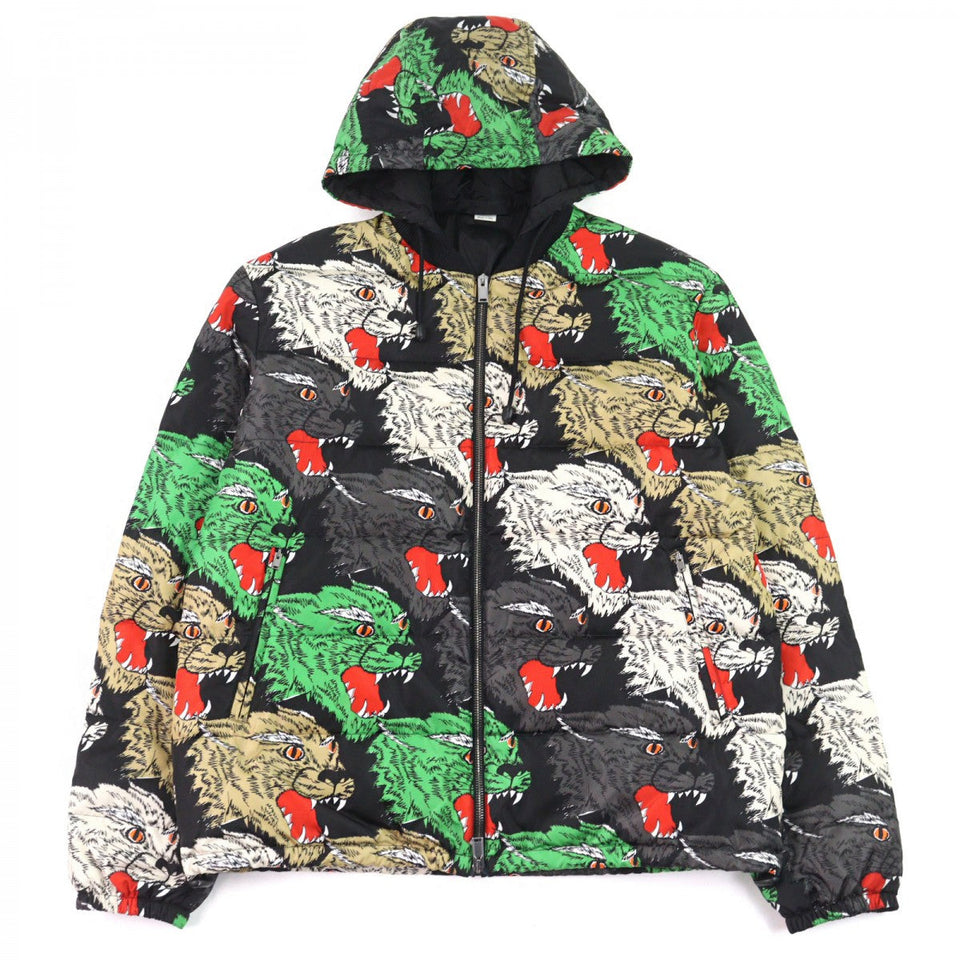 Gucci Down jacket 526428 Outer: 100% nylon, Part: 100% nylon, Part: 100% cotton, Filling: 90% down, Filling: 10% feather Multicolor All-over Pattern PANTHER DOWN JACKET mens 46