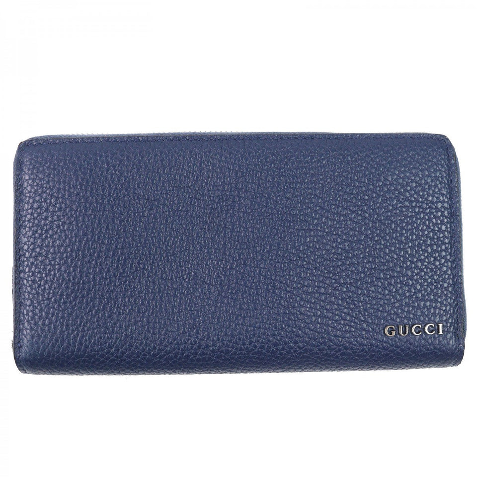 Gucci Long Wallet Purse 771154 Main: Leather Navy logo zip around wallet mens