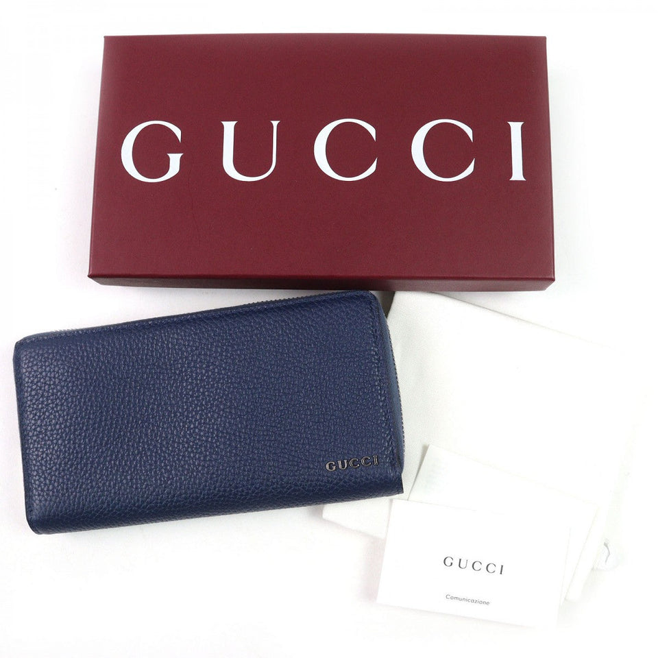 Gucci Long Wallet Purse 771154 Main: Leather Navy logo zip around wallet mens