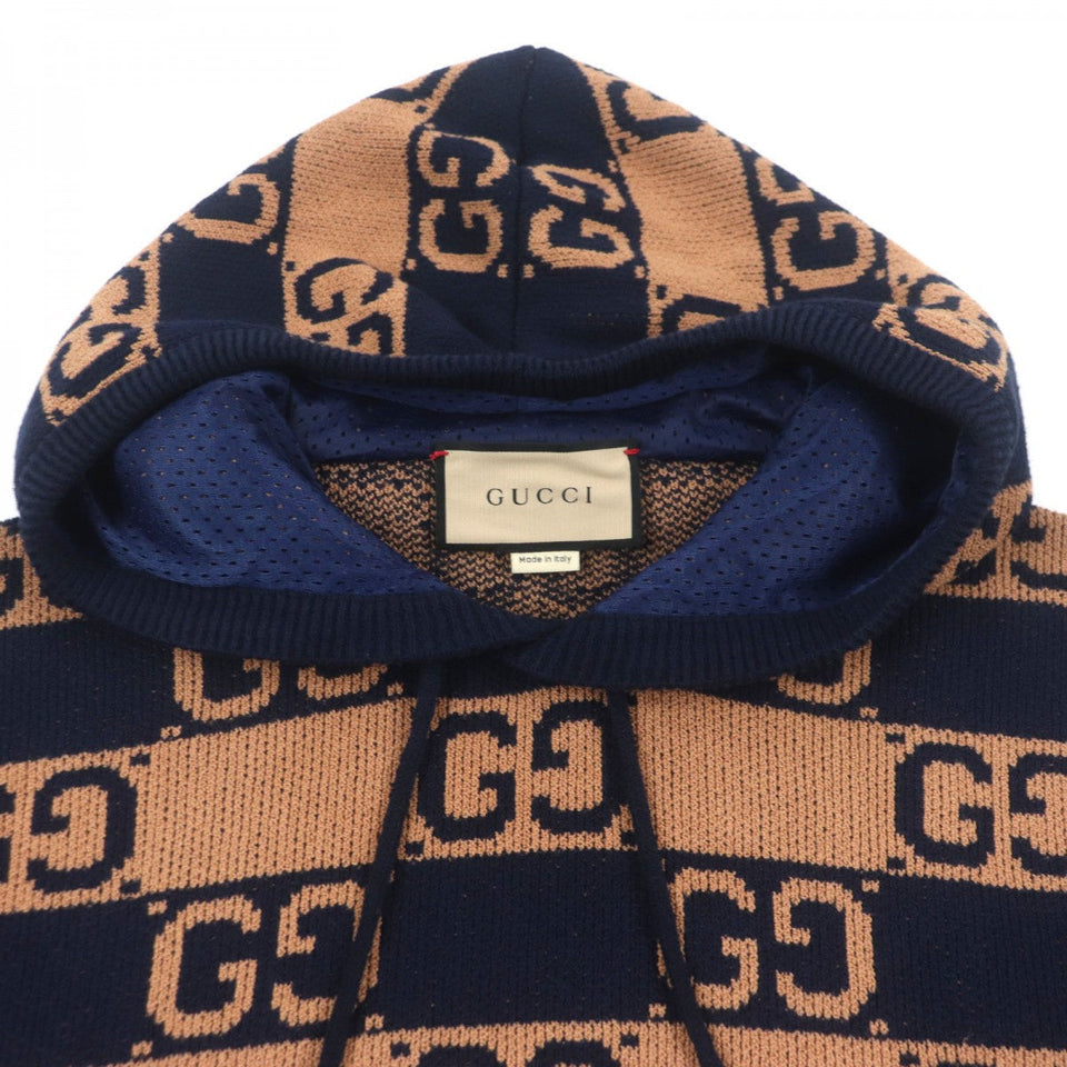 Gucci Hoodie 752097 Outer: 77% cotton, Outer: 23% nylon, Part: 76% cotton, Part: 23% nylon, Part: 1% polyurethane Brown navy mens M