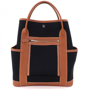 Hermes Tote Bag Toile Military Black / gold Garden Party Pocket Vertical