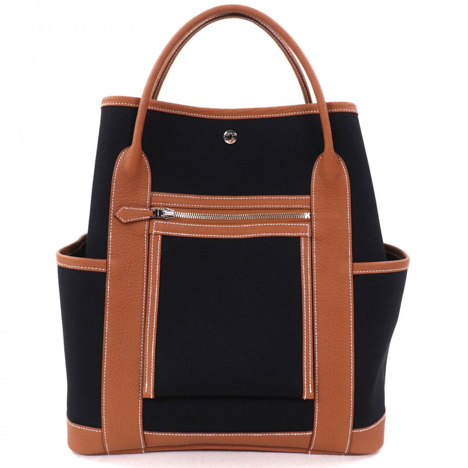 Hermes Tote Bag Toile Military Black / gold Garden Party Pocket Vertical
