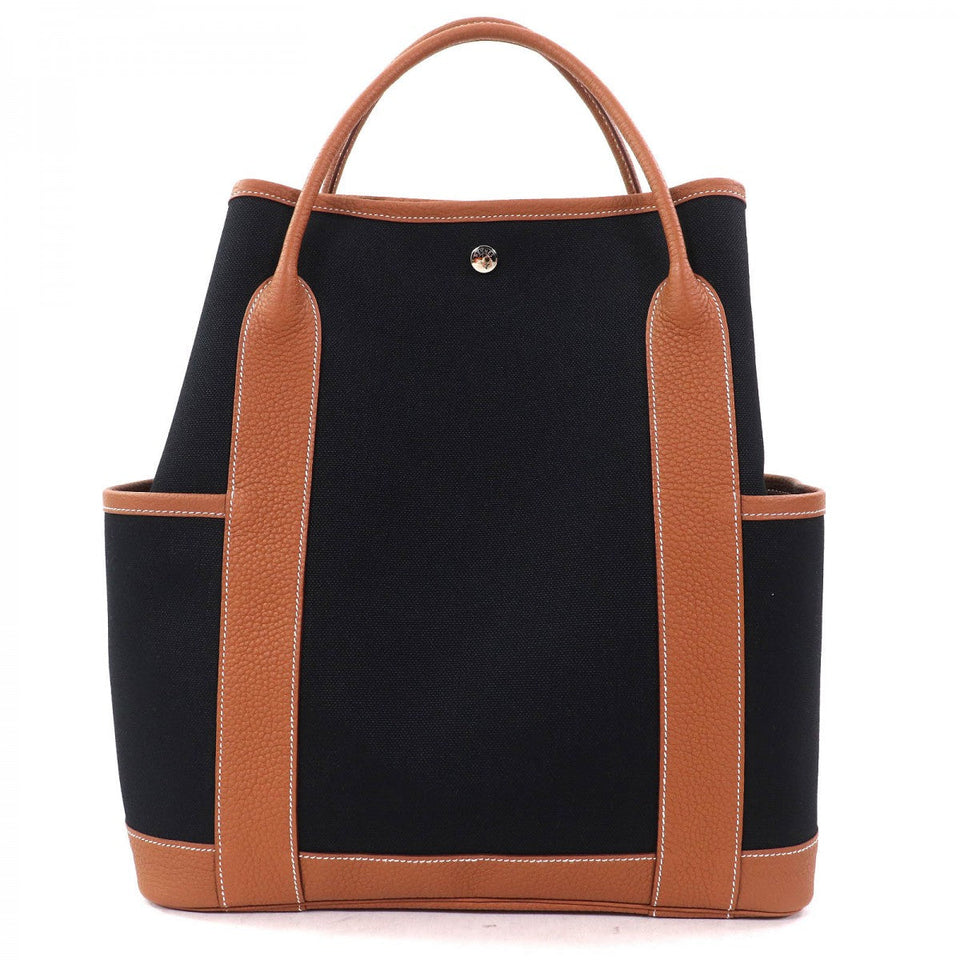 Hermes Tote Bag Toile Military Black / gold Garden Party Pocket Vertical