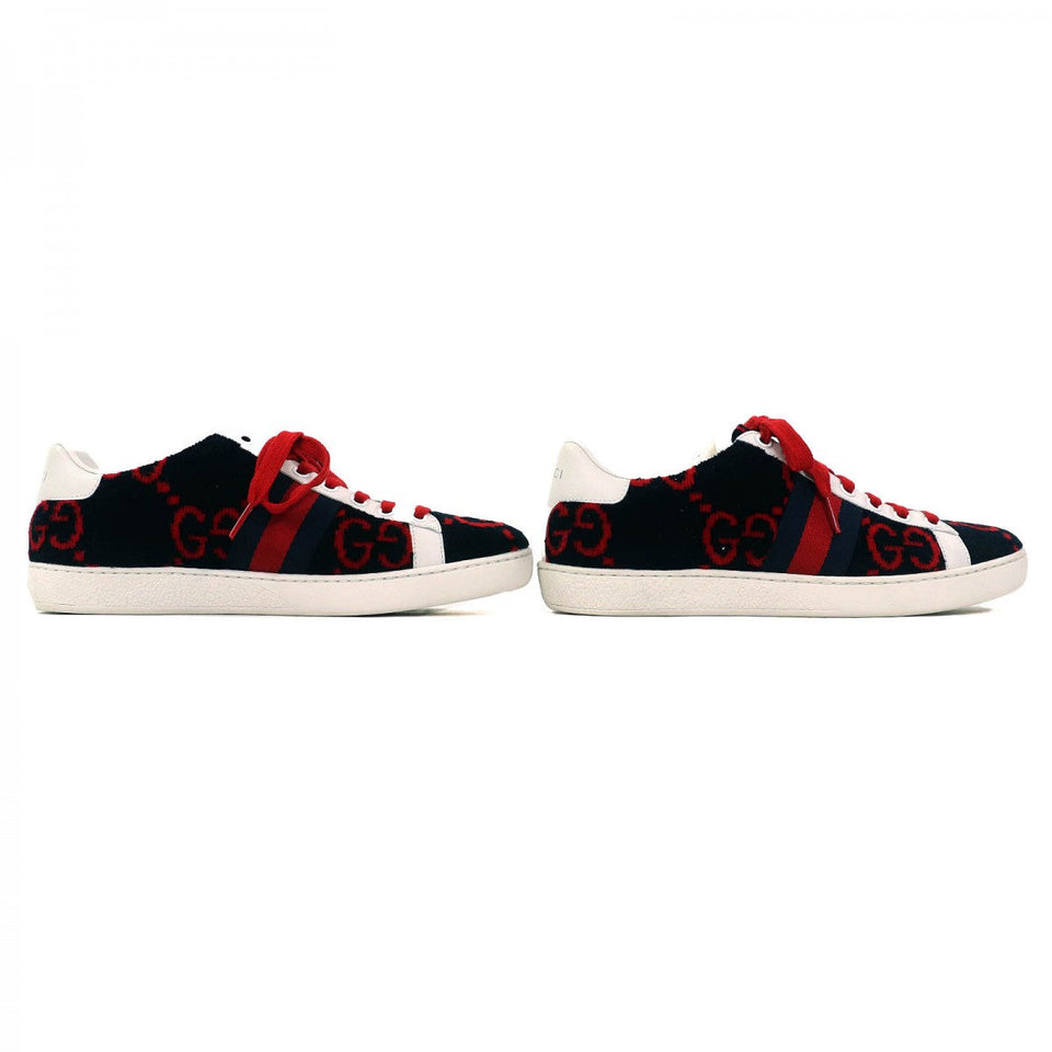 Gucci Low cut sneakers 431910 leather Black red white Terry cloth 36.5