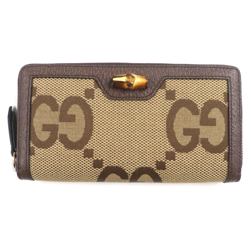 Gucci Long Wallet Purse 658634 canvas Beige brown Bamboo Jumbo GG
