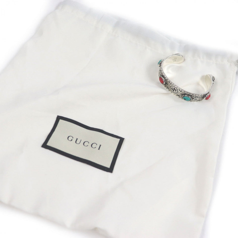 Gucci Bangle 524922 AG925 Silver Turquoise Red Cat head 16