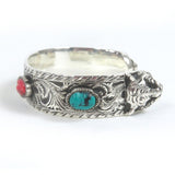 Gucci Bangle 524922 AG925 Silver Turquoise Red Cat head 16