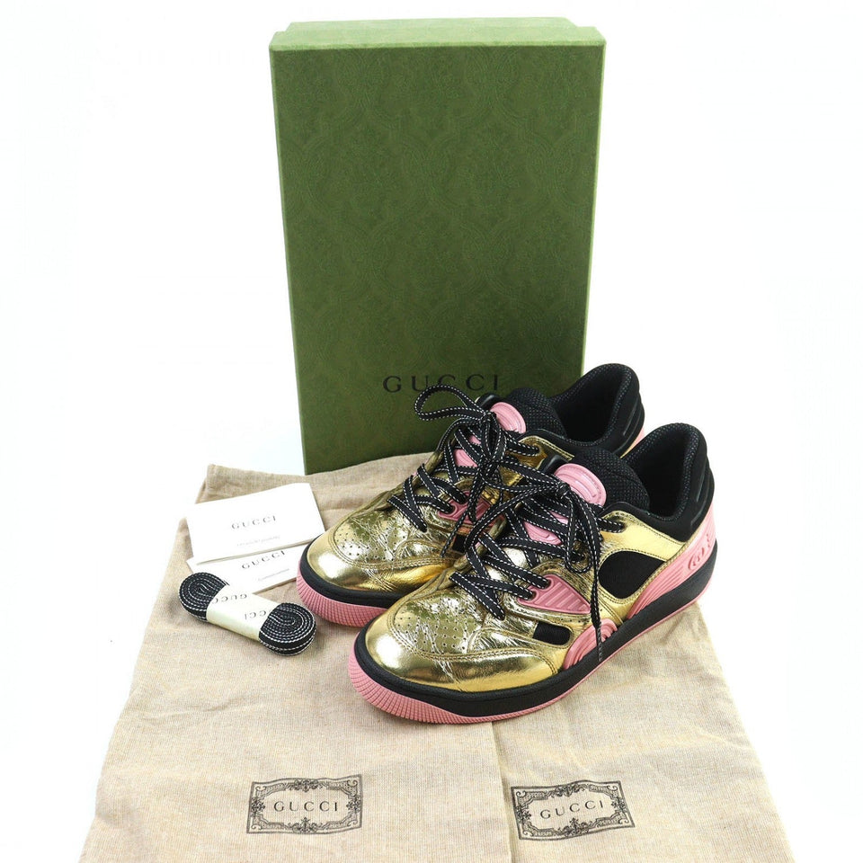 Gucci Low cut sneakers 725905 leather gold pink black BASKET LOW 36