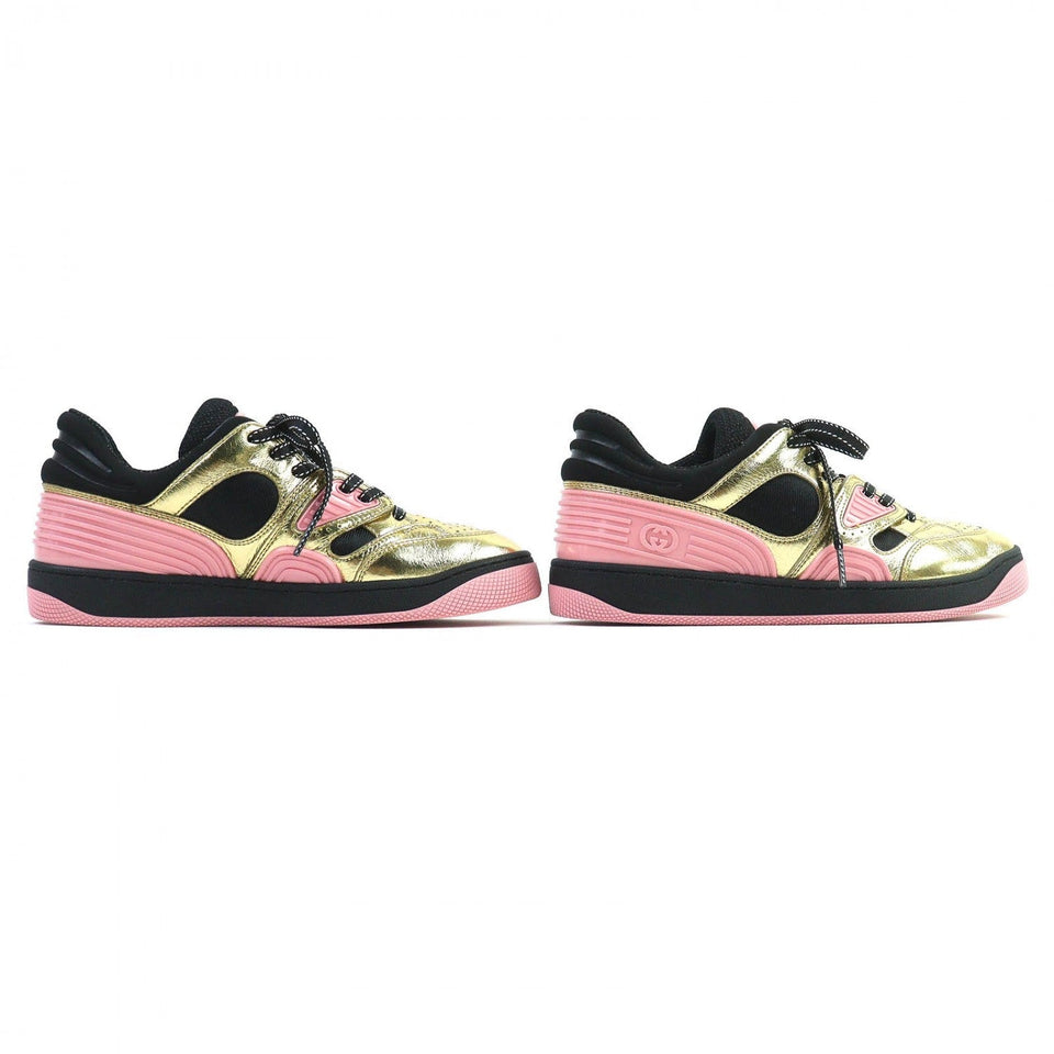 Gucci Low cut sneakers 725905 leather gold pink black BASKET LOW 36