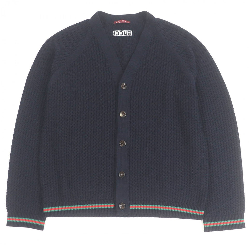 Gucci cardigan 788009 cotton Navy Cotton jersey knit cardigan with Web stripe L
