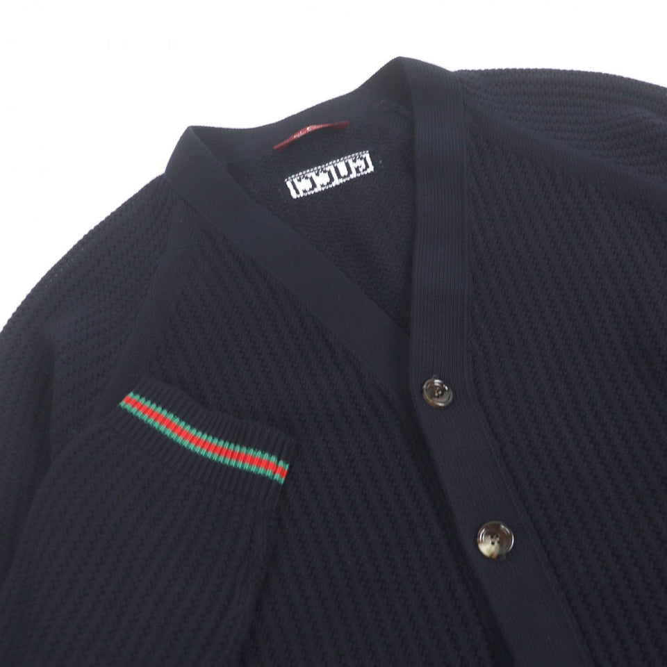 Gucci cardigan 788009 cotton Navy Cotton jersey knit cardigan with Web stripe L