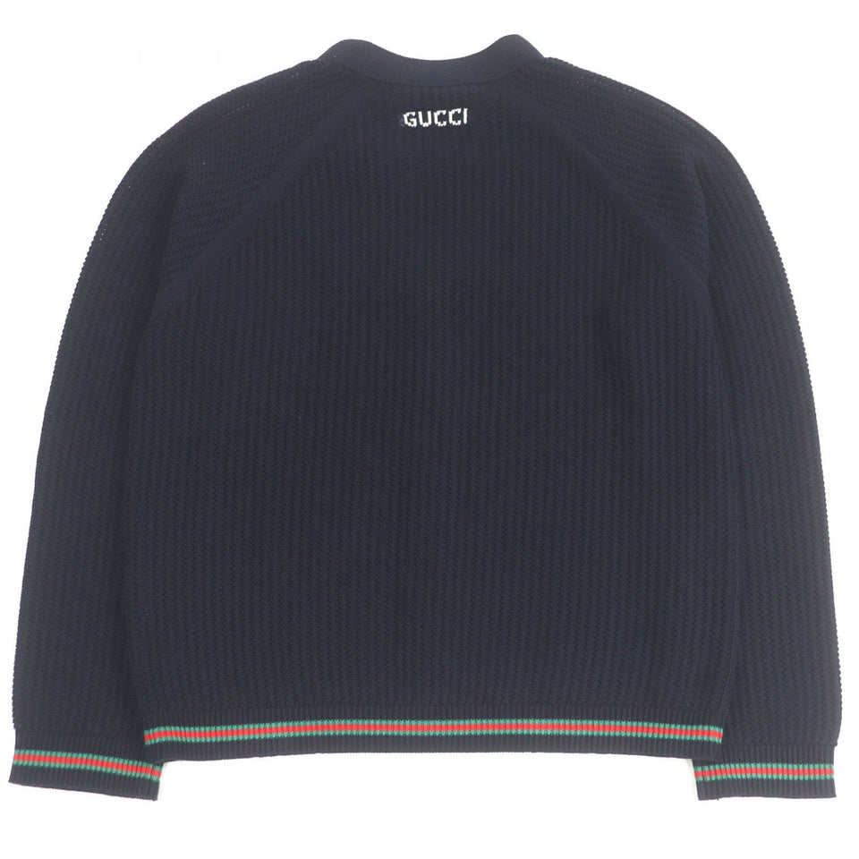 Gucci cardigan 788009 cotton Navy Cotton jersey knit cardigan with Web stripe L