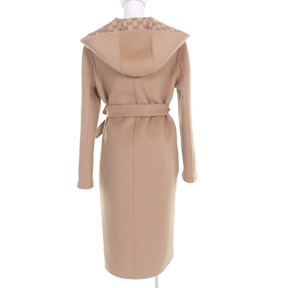 Gucci coat 793634 wool Camel Reversible wool-blend GG silk coat 38