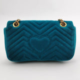 Gucci Marmont Small Flap Turquoise Blue Velvet Handbag