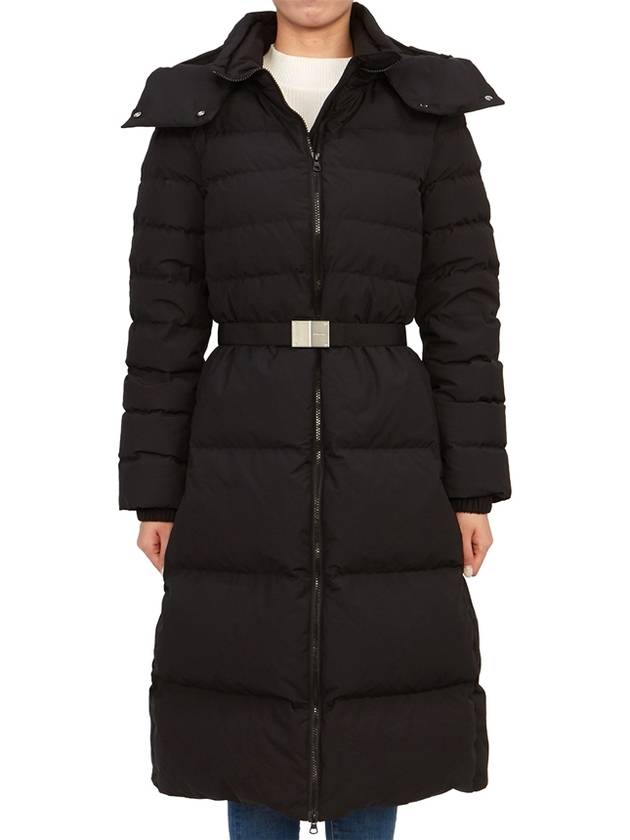 Luxury Burberry Logo Buckle Belt Long Hooded Padding Black