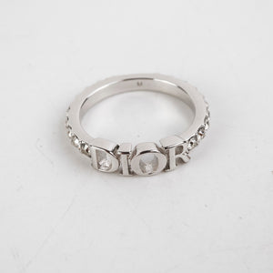 Christian Dior Logo Silver Rhinestone Ring Size M Costume Jewellery