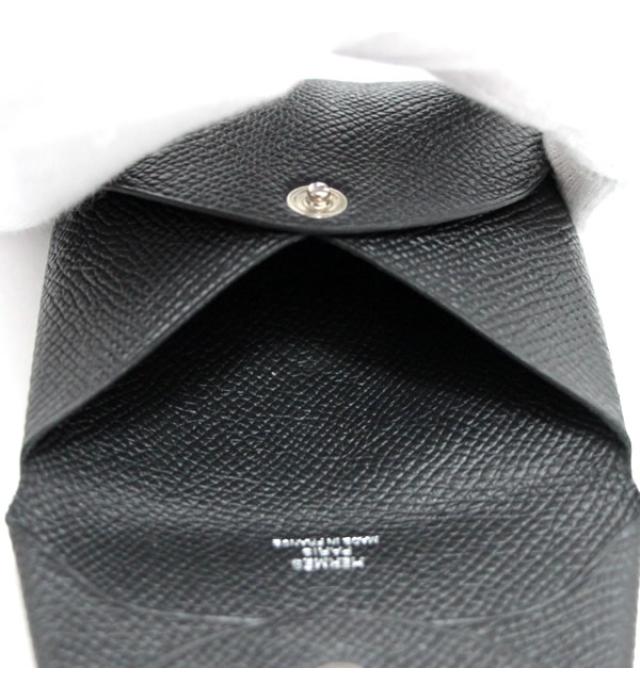 Hermes Bastia Black Coin Case Purse C Engraved