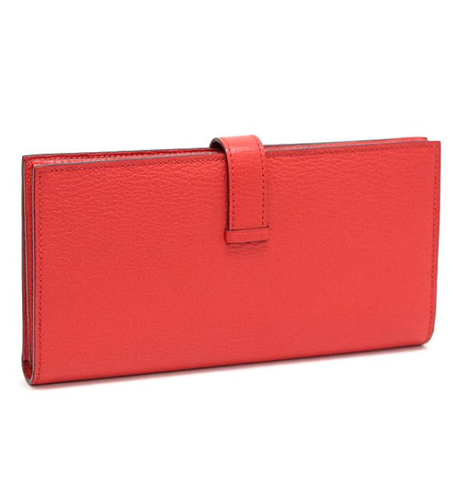 Hermes Bian Souffle Chevre Rouge Tomato G Metal Fittings Wallet