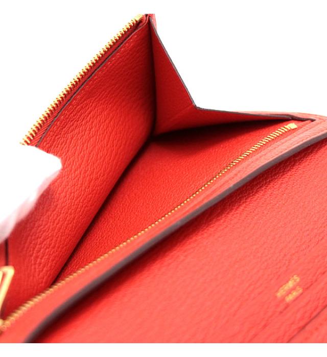 Hermes Bian Souffle Chevre Rouge Tomato G Metal Fittings Wallet