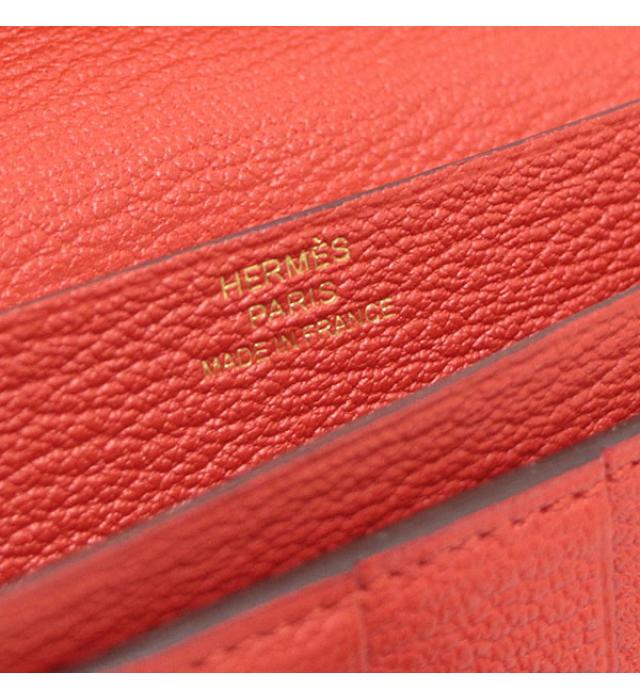 Hermes Bian Souffle Chevre Rouge Tomato G Metal Fittings Wallet