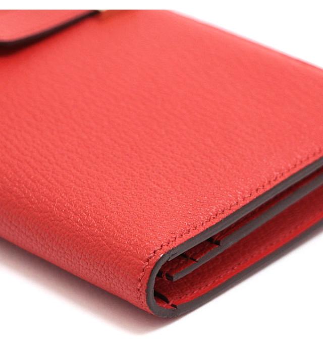 Hermes Bian Souffle Chevre Rouge Tomato G Metal Fittings Wallet