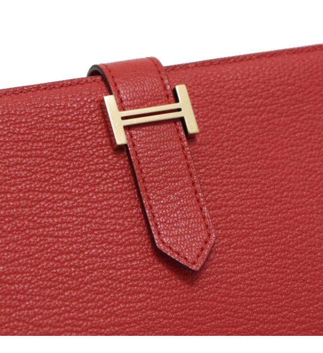 Hermes Bian Souffle Chevre Rouge Tomato G Metal Fittings Wallet