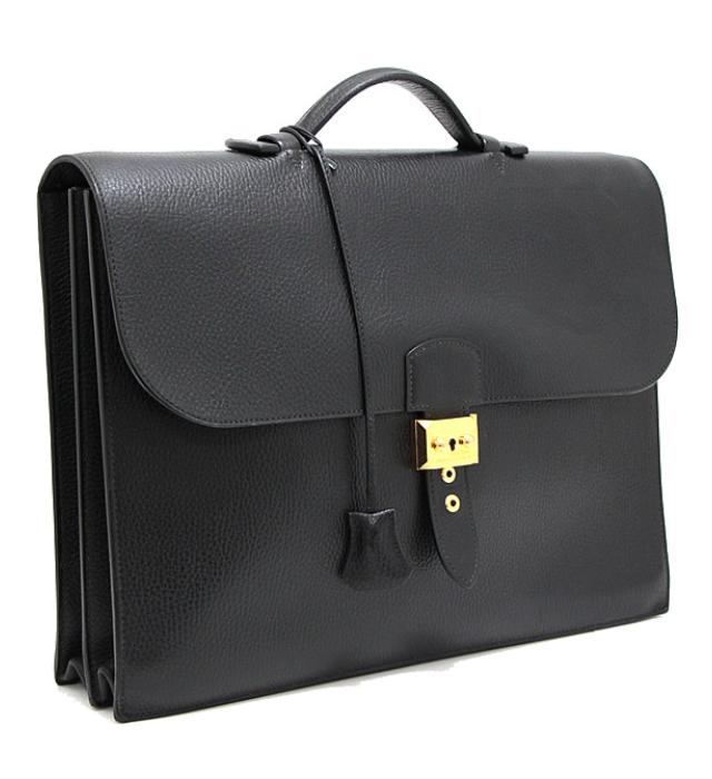Hermes Sac Adépeche 38 Ardennes Black Briefcase Bag □C Engraved