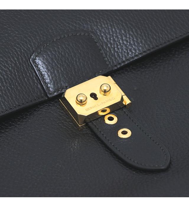 Hermes Sac Adépeche 38 Ardennes Black Briefcase Bag □C Engraved