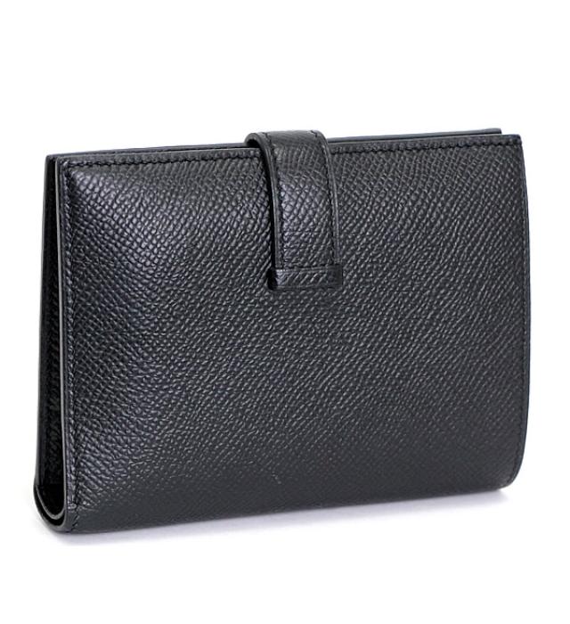 Hermes Bearn Compact Epson Black Wallet U Engraved