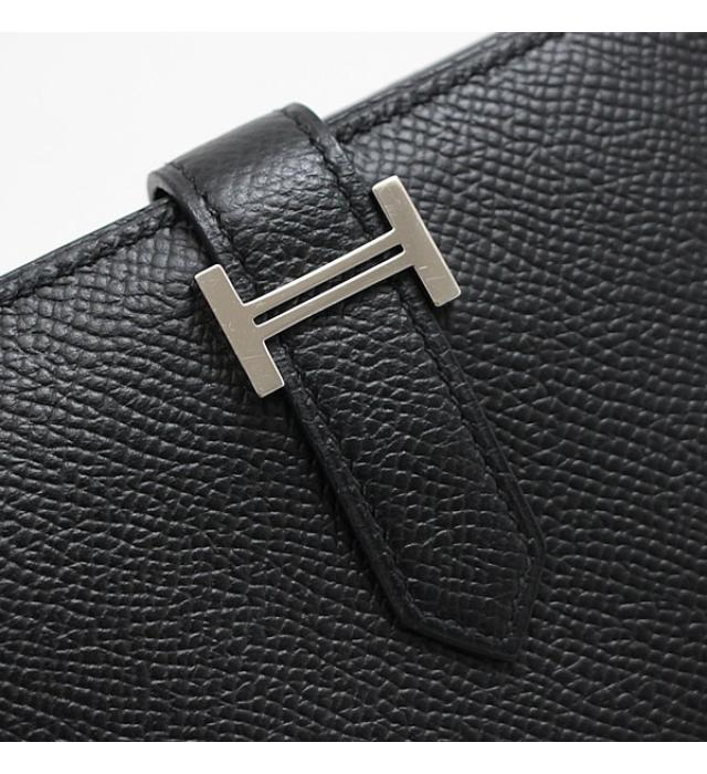 Hermes Bearn Compact Epson Black Wallet U Engraved