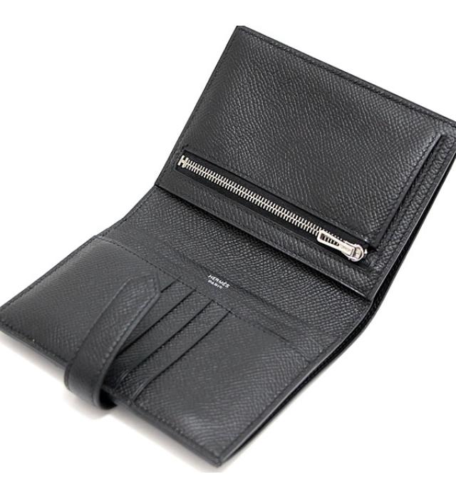 Hermes Bearn Compact Epson Black Wallet U Engraved