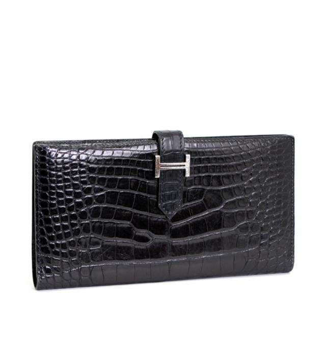 Hermes Bearn Classic Croco Alligator Black G Engraved