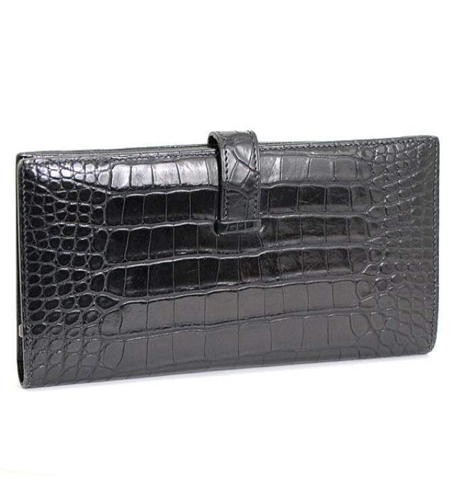Hermes Bearn Classic Croco Alligator Black G Engraved
