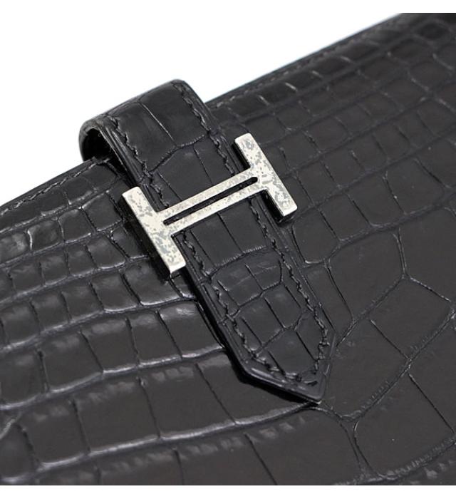 Hermes Bearn Classic Croco Alligator Black G Engraved