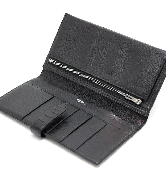 Hermes Bearn Classic Croco Alligator Black G Engraved