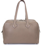 Hermes Victoria 35 Taurillon Clemence Etoupe T Stamp