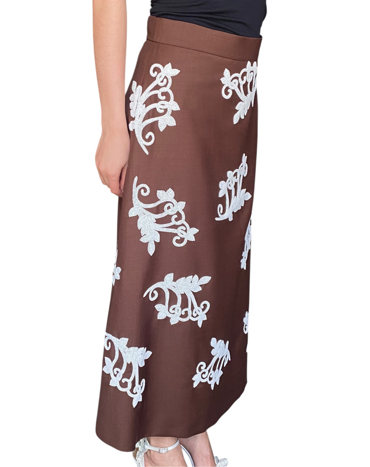 Prada Brown Mohair Floral Sequin Embellished Skirt -  42