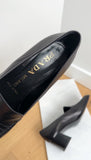 Prada Black Glossed Leather Block Heel Loafers - 39.5