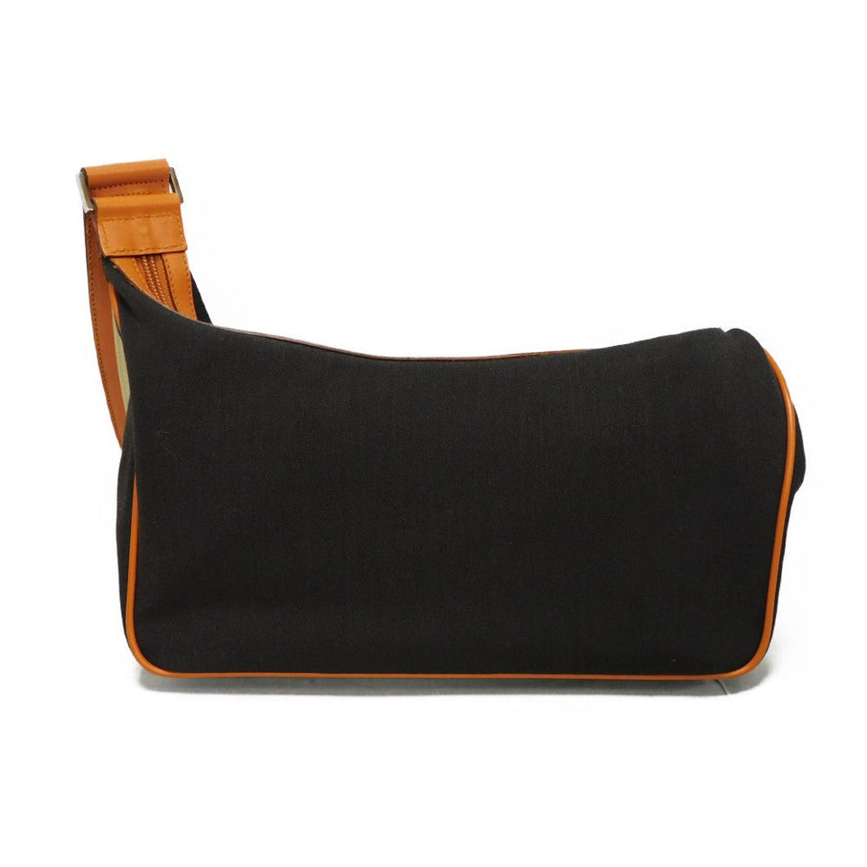 Gucci Shoulder Bag 019 0460 cotton Dark brown Calfskin Nylon Stripe Pochette logo plate crossbody unisex(Unisex)