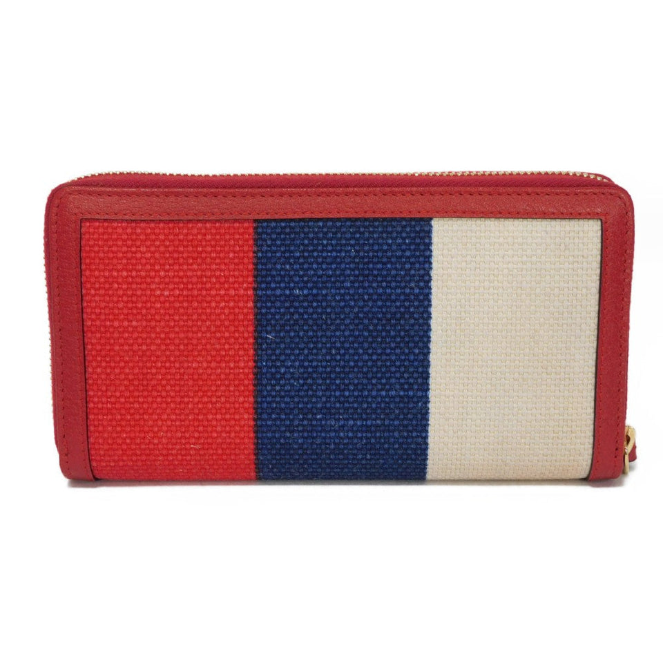 Gucci Long Wallet Purse 524790 9SBCG 9093 Baia de la linen canvas x calf leather Tricolor Interlocking G Web Good condition logo Baiadera Zip Around Wallet unisex(Unisex)