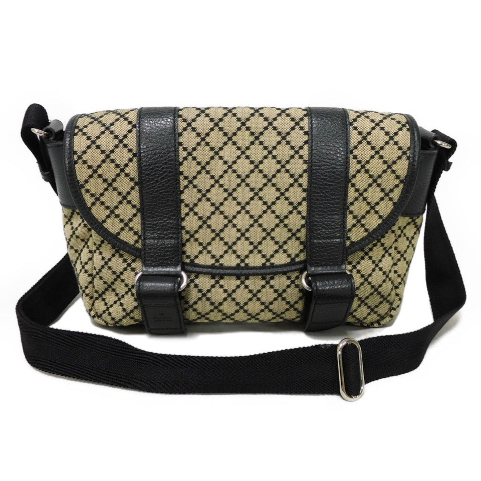 Gucci Shoulder Bag 374429 Diamante canvas x calf leather (embossed) beige Calfskin Black Crossbody Logo embossing Diamante Mesher Bag unisex(Unisex)