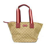 Gucci Tote Bag 131230 GG canvas x calf leather beige logo embossed leather patch double G red GG canvas Web stripe tote unisex(Unisex)