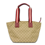 Gucci Tote Bag 131230 GG canvas x calf leather beige logo embossed leather patch double G red GG canvas Web stripe tote unisex(Unisex)