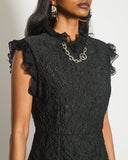 Louis Vuitton Black Textured Floral Midi Dress With Chiffon Frill Detail and Silver Logo Chain Hardware FR 38 (UK 10)