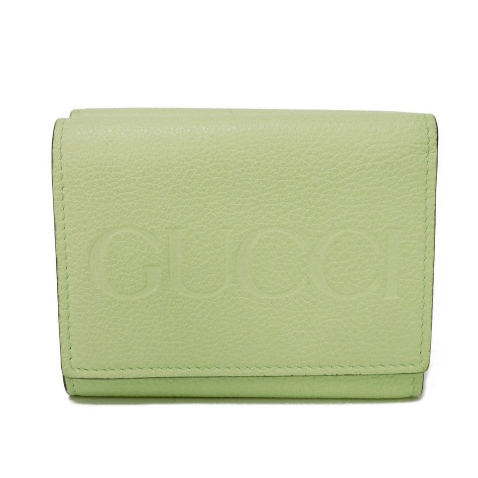 Gucci Tri-fold wallet 731694 0E8IG 3801 Calf leather (embossed) Light green Pastel Trifold Compact Japan Exclusive embossed logo mini wallet unisex(Unisex)